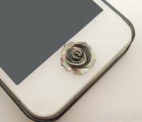 Natural Black Shell Carved Rose Flower Home Button Sticker, Earphone Stopper Antidust Plug for iPhone 4, 4s, 4g, iPhone 5